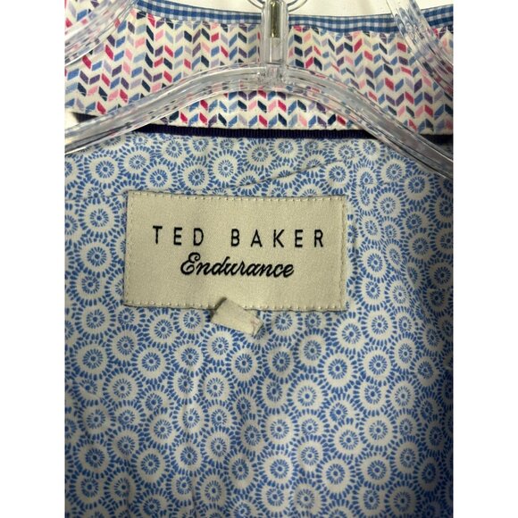 Ted Baker Men's Franks Trim Fit Houndstooth Shirt 100% Cotton Blue Sz 17.5 34/32 - Picture 8 of 15